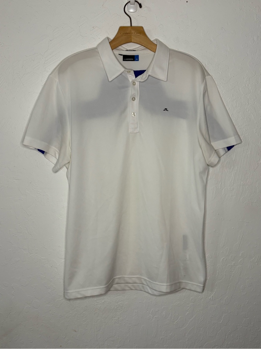 J.Lindeberg Lachlan Cool Wave Golf Polo Shirt Men's XL White Blue Bridge Logo
